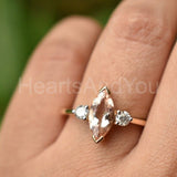 1ct Marquise Cut Simulated Morganite Three Stone Ring 14K Yellow Gold Plated