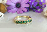 2.3ct Wedding Ring Band Round Cut Green Emerald Stackable 14k Yellow Gold Finish