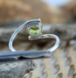 1ct Engagement Ring Round Cut Green Peridot Bypass Solitaire 14k White Gold Over