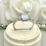 2.3ct Engagement Ring Emerald Cut Diamond Petite Solitaire 14k White Gold Finish