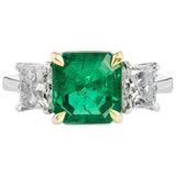 1.62ct Asscher Cut Green Emerald Engagement Ring Trilogy 14k White Gold Finish