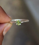 0.4ct Engagement Ring Round Cut Peridot Solitaire Minimalist 14k White Gold Over