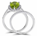 2.4ct Engagement Ring Pear Cut Green Peridot Bridal Set Halo 14k White Gold Over