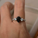 1.5ct Engagement Ring Pear Cut Black Diamond Three Stone 14k White Gold Finish