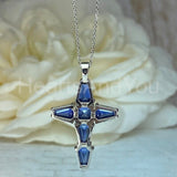 2ct Asscher Simulated Blue Sapphire Cross Pendant 14k White Gold Plated NO CHAIN