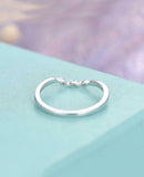 Curved Minimalist Wedding Band 0.5ct Marquise Cut Diamond 14k White Gold Finish