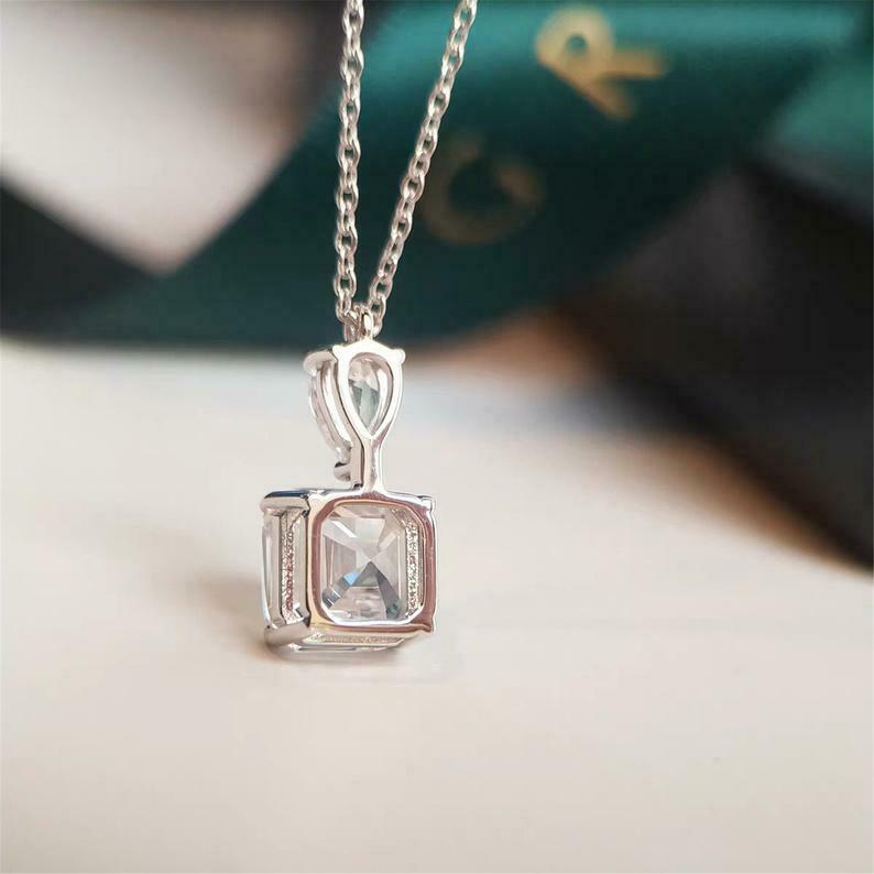 Fine Asscher Cut Diamond Solitaire Necklace Platinum Estate VS-H - Ruby Lane