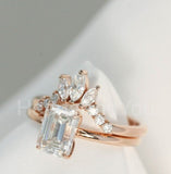2.2ct Emerald Simulated Diamond Bridal Set Solitaire Crown 14k Rose Gold Plated