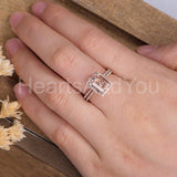 2ct Emerald Cut Simulated Peach Morganite Halo Bridal Set 14k Rose Gold Plated