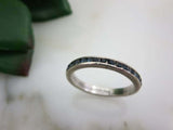 1ct Princess Blue Sapphire Channel Set Eternity Wedding Band 14k White Gold Over