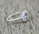 2.2ct Engagement Ring Round Cut Blue Tanzanite Floral Halo 14k White Gold Finish