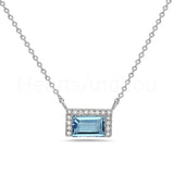 0.5ct Baguette Cut Simulated Blue Aquamarine Halo Pendant 14k White Gold Plated
