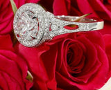 3ct Round Cut VVS1 Diamond Halo Milgrain Engagement Ring 14k White Gold Finish
