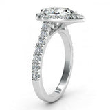 3ct Pear Cut Diamond Halo Solitaire Unique Engagement Ring 14k White Gold Finish