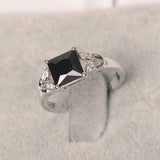 1.6ct Princess Cut Black Diamond Engagement Ring Leaf Accent 14k White Gold Over