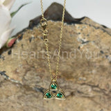0.6ct Round Simulated Green Emerald Trinity Knot Celtic Pendant 14k Yellow Gold