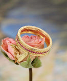 1ct Round Cut Pink Ruby Wedding Band Filigree Wide Eternity 14k Yellow Gold Over