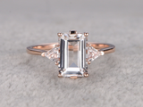 1.5ct Emerald Cut Peach Morganite Engagement Ring Trilogy 14k Rose Gold Finish