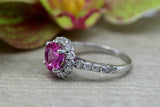 2.3ct Round Cut Pink Sapphire Engagement Ring Diamond Halo 14k White Gold Finish