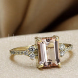 2ct Emerald Cut Simulated Peach Morganite Accented Ring 14k White Gold Plated