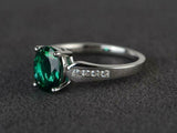 2.3ct Engagement Ring Oval Cut Green Emerald Diamond Accent 14k White Gold Over