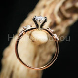 0.15ct Round Cut Moissanite Leaf Accents Engagement Ring 14k Yellow Gold Plated