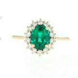 2ct Engagement Ring Oval Cut Green Emerald Floral Halo 14k Yellow Gold Finish