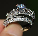 3ct Round Cut Diamond Engagement Ring 14k White Gold Finish Milgrain Bridal Set