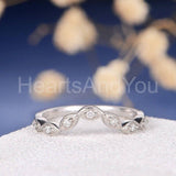 0.45ct Round Cut Moissanite Curved Women Wedding Band 14k White Gold Plated