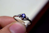 0.56ct Engagement Ring Round Cut Blue Sapphire Swirl Trilogy 14k White Gold Over