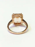 5Ct Emerald Cut Morganite Exquisite Halo Engagement Ring 14K Rose Gold Finish