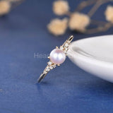 0.3ct Round Cut Simulated Diamond Petite Pearl Women Ring 14k White Gold Plated