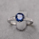 2.1ct Round Cut Blue Sapphire Solitaire with Accent Ring 14k White Gold Finish