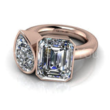 2.2ct Emerald Cut Simulated Diamond Bezel Two Stone Ring 14k Yellow Gold Plated