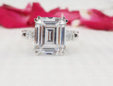 2.3ct Emerald Simulated Diamond Dual Prong Trilogy Band 14k White Gold Plated