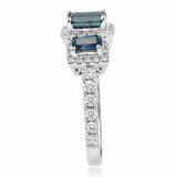 2ct Emerald Cut Blue Sapphire Engagement Ring Diamond Halo 14k White Gold Finish