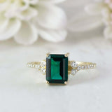 2.3ct Engagement Ring Green Emerald Cut Diamond Round Accent 14k YellowGold Over