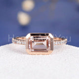 1.5ct Emerald Cut Simulated Peach Morganite Bezel Set Ring 14k Rose Gold Plated