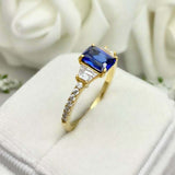2.4ct Radiant Cut Blue Sapphire Solitaire with Accents Ring 14k Yellow Gold Over