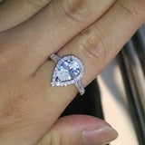 4Ct Pear Cut DVVS1 Diamond Accents Halo Engagement Ring 14K White Gold Finish