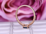 0.5ct Baguette Cut Blue Sapphire Engagement Ring Minimalist 14k Rose Gold Finish
