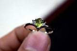 0.2ct Engagement Ring Pear Cut Peridot Curved Minimalist 14k White Gold Finish