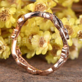 0.15ct Round Cut Moissanite Floral Leaf Vine Wedding Band 14k Rose Gold Plated