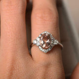 1.8ct Engagement Ring Oval Cut Morganite Antique Inspired 14k White Gold Finish
