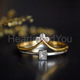 0.5ct Princess Simulated Diamond Curved Minimal Bridal Set 14K Dual Gold Plated