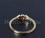 0.3ct Round Cut Simulated Pink Ruby Milgrain Trilogy Ring 14k Yellow Gold Plated
