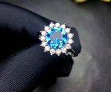 2.45ct Engagement Ring Round Cut Blue Topaz Floral Solitaire 14k White Gold Over