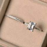 2ct Engagement Ring Emerald Cut Diamond Bridal Set Design 14k White Gold Finish