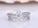 Floral Bridal Set Engagement Ring 1.5ct Round Cut Diamond 14k White Gold Finish