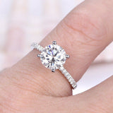 Accents Solitaire Engagement Ring 1ct Round Cut Diamond 14k White Gold Finish
